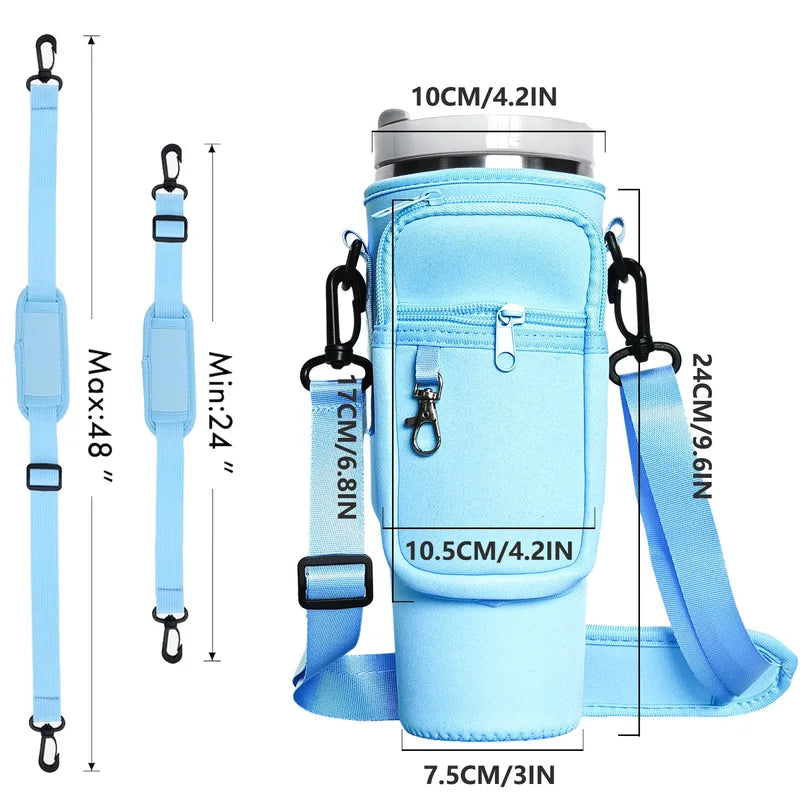 Insulated Water Bottle Carrier Bag for 40oz Bottles with Adjustable Shoulder Strap