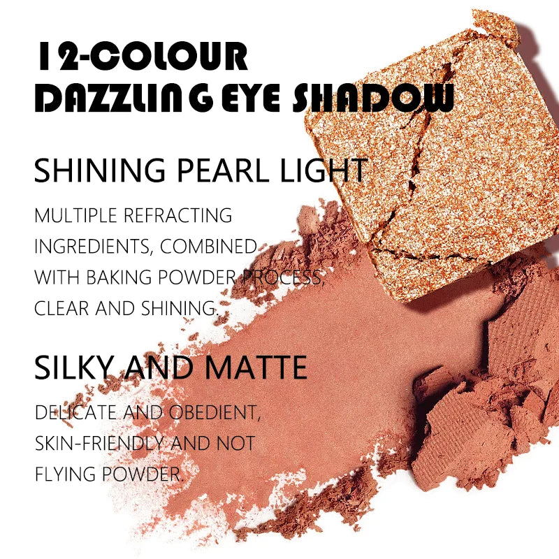 12-Color Eyeshadow Palette with Mirror - Long-Lasting Waterproof Makeup Set