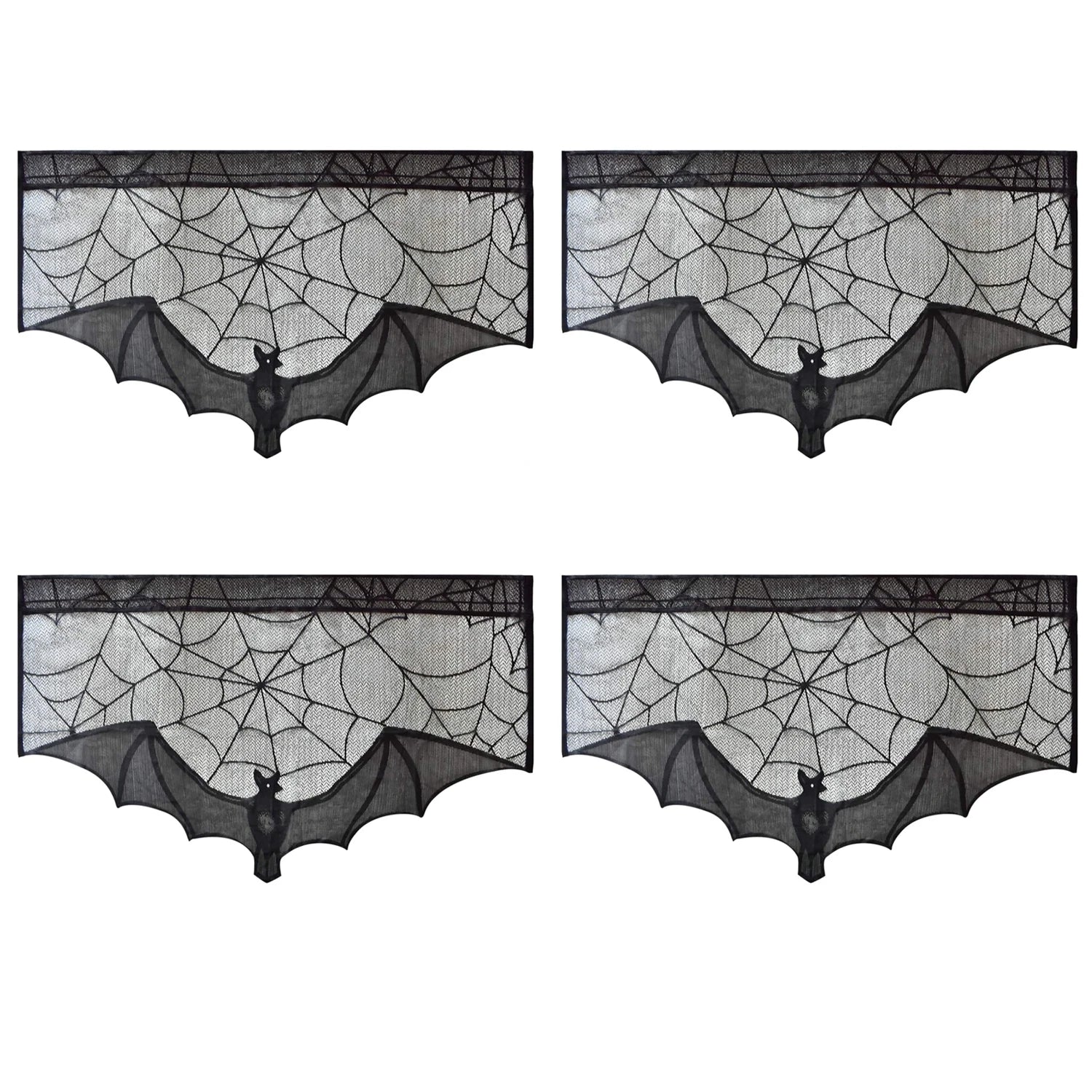 Halloween Lace Curtain Black Bat Spider Tablecloth Fireplace Mantel Cover Home Decor