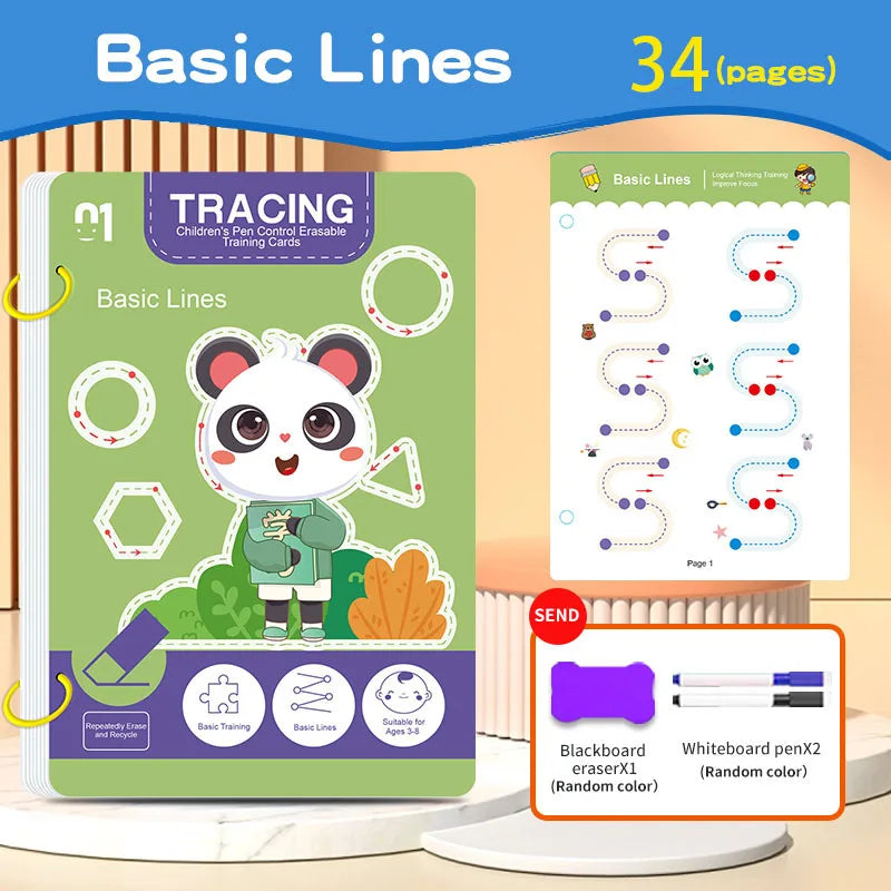 Children's Reusable Practice Book Set with Erasable Pen - Early Writing & Drawing Skills