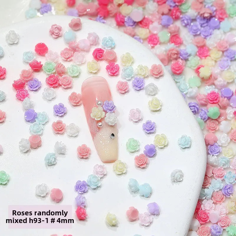Mini 4mm Colorful Camellia Rose Resin Nail Art Flowers - Rhinestones & Decorations