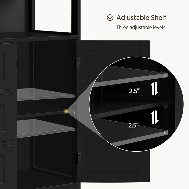 Freestanding Bathroom Storage Cabinet with Drawers & Adjustable Shelf - Black