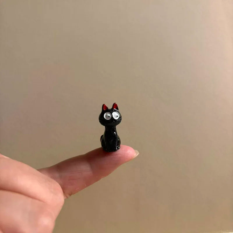 10pcs Miniature Black Cat Garden Gnome Figurines for Fairy & Moss Terrarium Decor