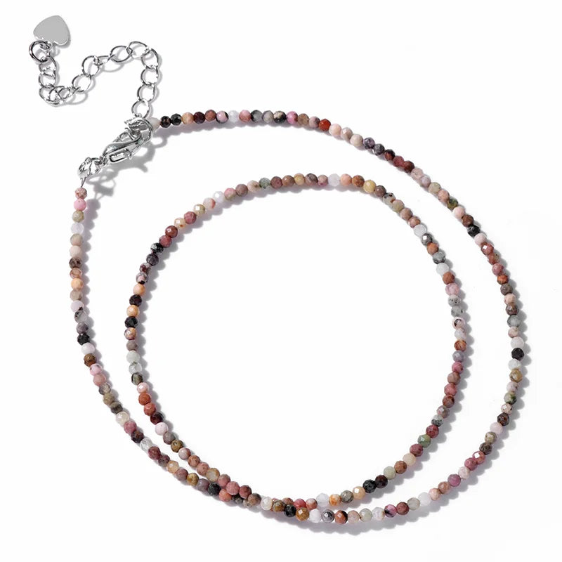 Natural Crystal Beads Necklace 2mm Tiger Eye & Black Spinel Jewelry for Women Men