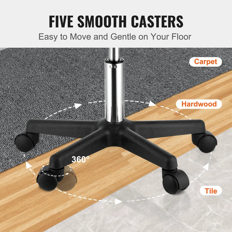 Adjustable Rolling Stool with Swivel Casters 40cm Seat for Office & Salon