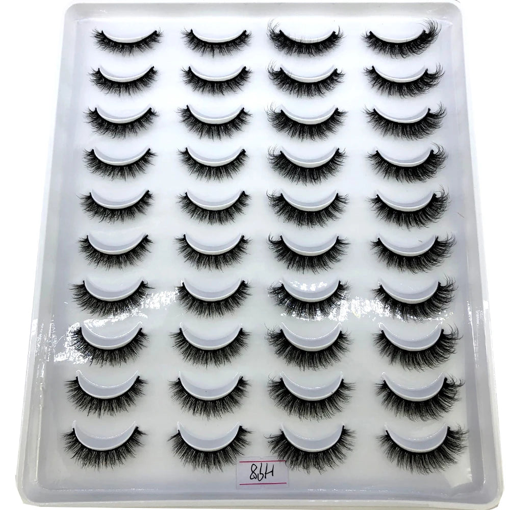Double Pack 20 Pairs Faux Mink False Eyelashes Dramatic Fluffy Wispy Volume