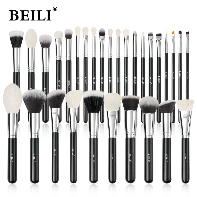 Professional Makeup Brush Set with Natural Goat & Synthetic Hair - 30 Pieces
