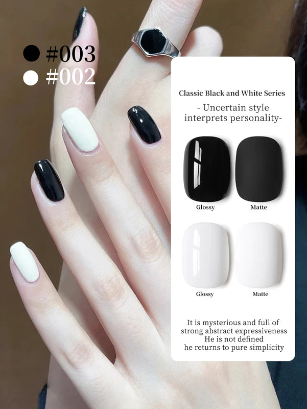 Black and White Gel Nail Polish Set - Long-Lasting & Removable 15ml 2 Pack for Beginners