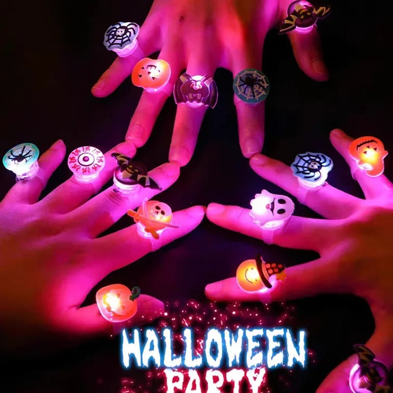LED Halloween Light Up Ghost and Bat Rings - 10-100 Pack Flashing Party Favors