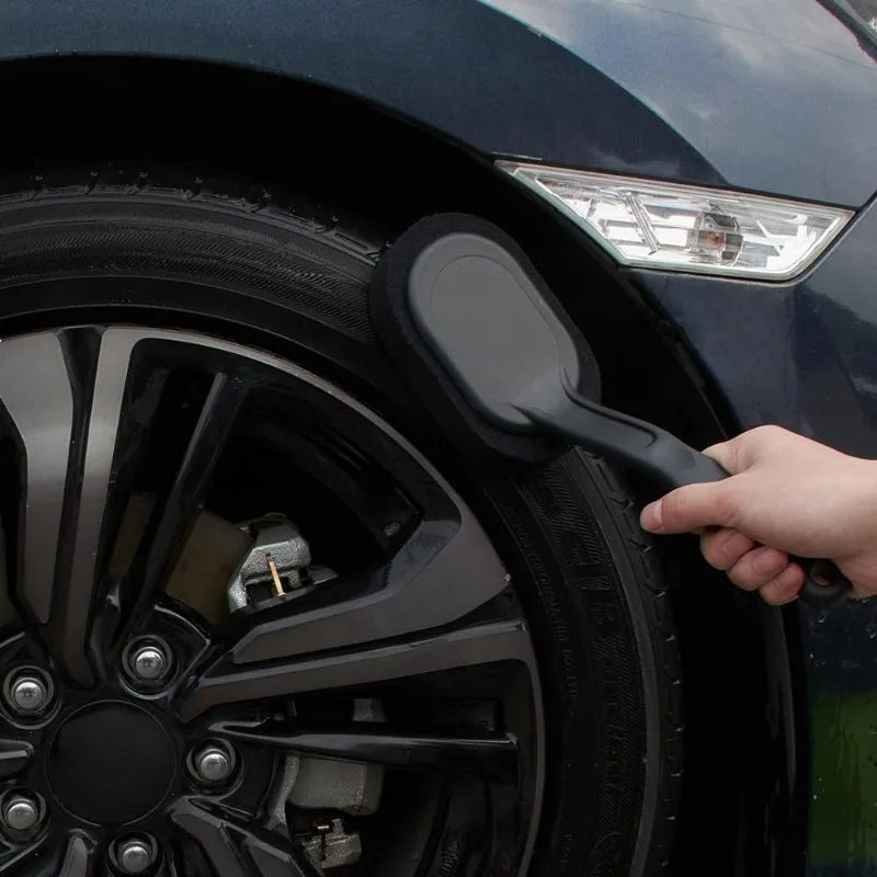 Car Tire Wheel Cleaning Brush with Long Handle Sponge for Waxing & Polishing