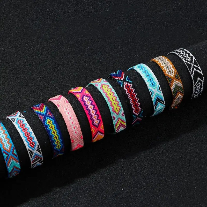 Adjustable Friendship Bracelets 12-Pack for Women & Girls Bohemia Nepal Woven Jewelry