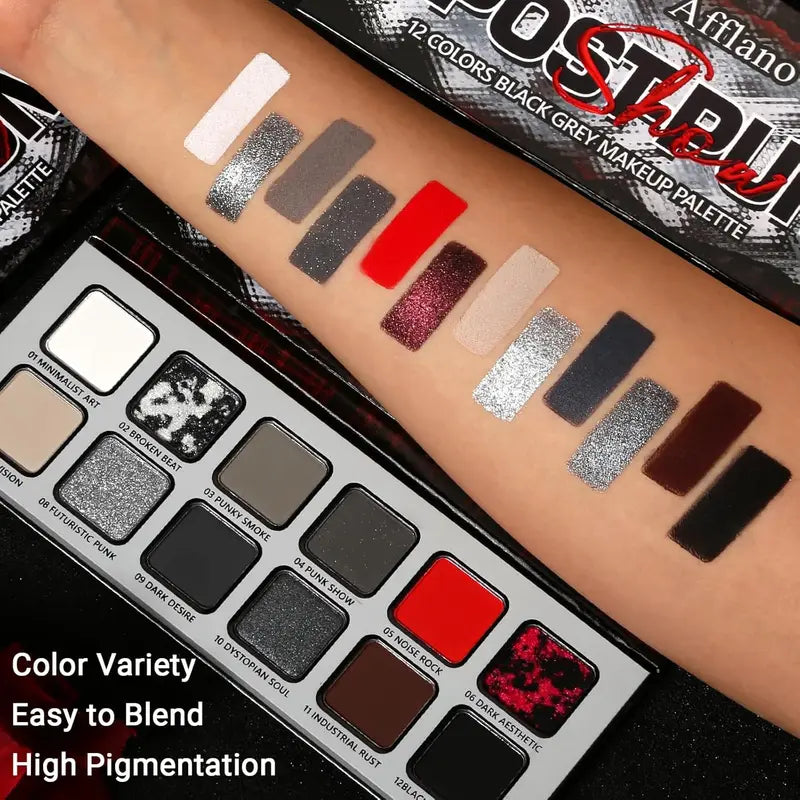 12-Color Matte and Shimmer Eyeshadow Palette for Smoky & Artistic Looks
