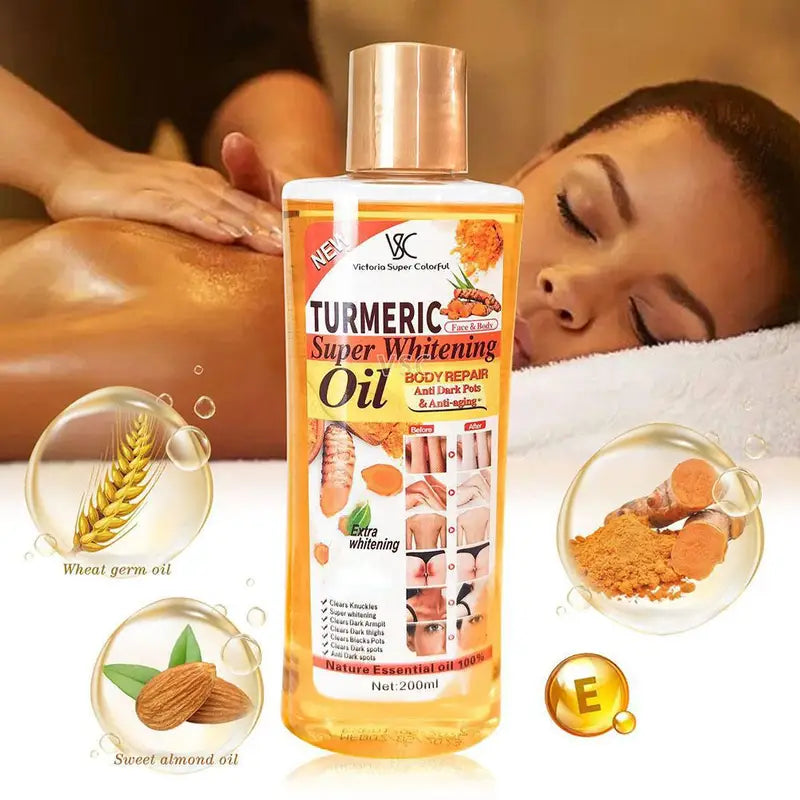 Turmeric Body Oil 200ml - Anti-Aging & Brightening Skin Repair with Wheat Germ & Almond Oil