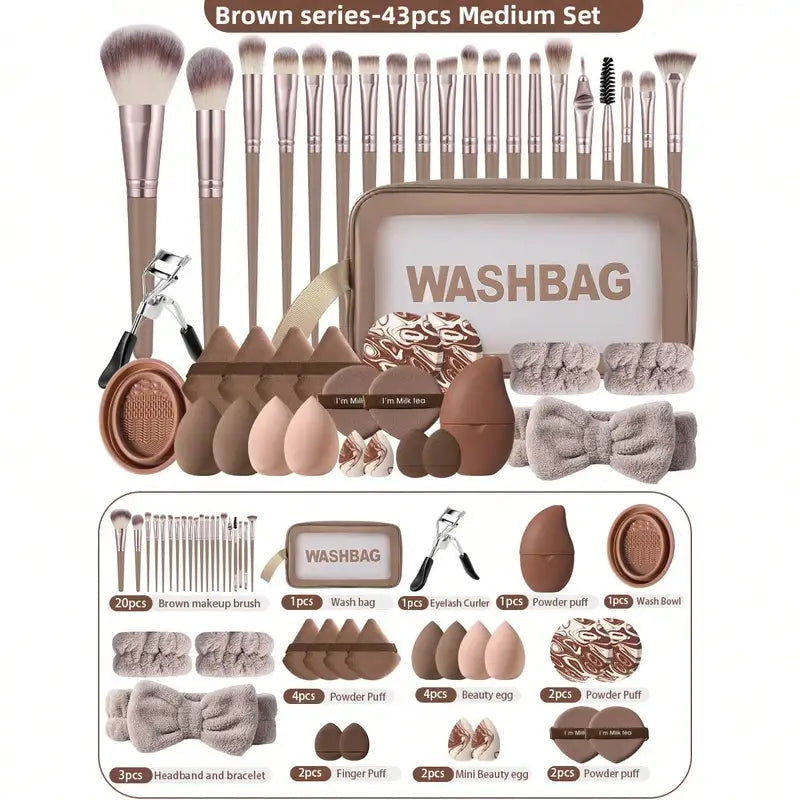 43-Piece Makeup Tools Set with Cosmetic Bag and Brushes - Travel Friendly