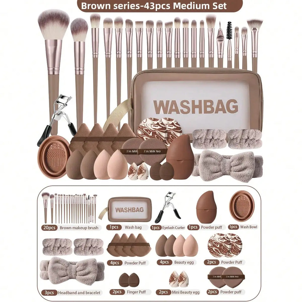 43-Piece Makeup Tools Set with Cosmetic Bag and Brushes - Travel Friendly
