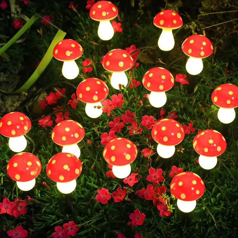 Solar Mushroom Garden Lights - Red LED Landscape Lawn Lamp for Outdoor Decor