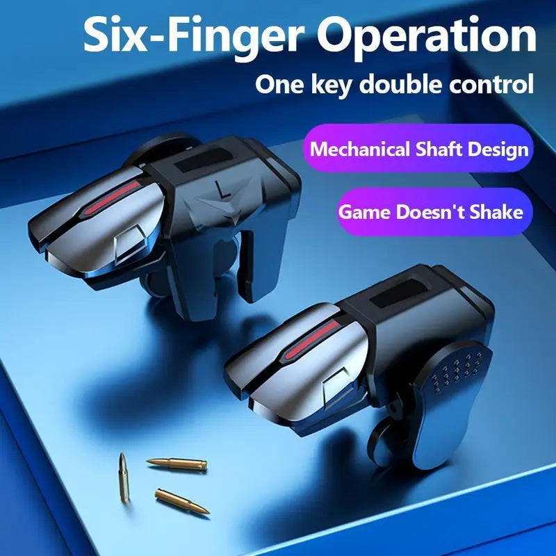 6-Finger Mobile Gaming Trigger Controller for PUBG - Joystick & Aim Keys
