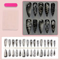 Gothic Stiletto Press On Nails with 3D Devil Eye Pattern - Halloween Fake Acrylic Nails, Glossy Finish, Reusable 30Pcs