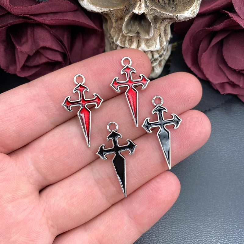 10pcs Enamel Cross Charms for Jewelry Making - Crusader Rosary Pendant 30x16.5mm