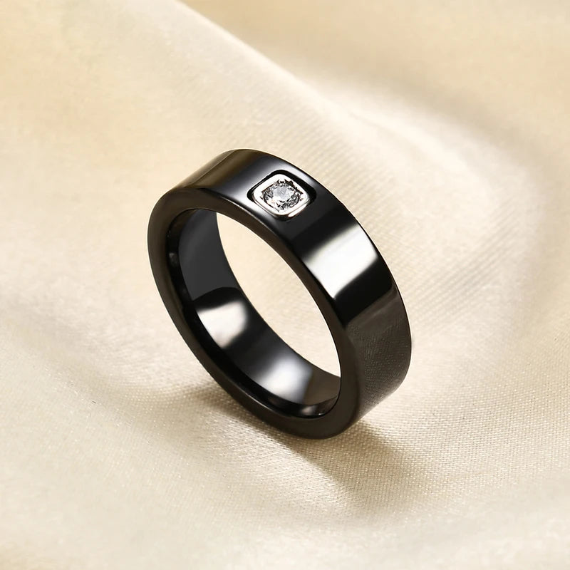Elegant Black and White Ceramic Rings for Women - Engagement Wedding Jewelry