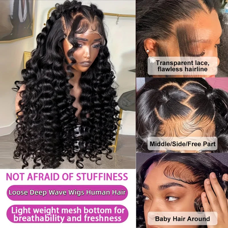 Deep Wave Human Hair Wig 13x6 HD Lace Front Pre-Plucked 200% Density for Women