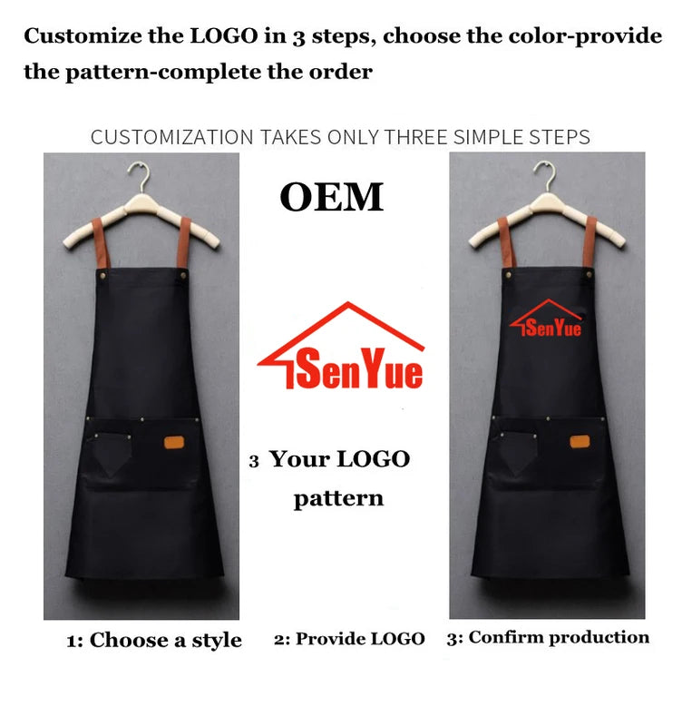 Custom Embroidered Waterproof Kitchen Apron with Pockets for Home Cooking & Baking