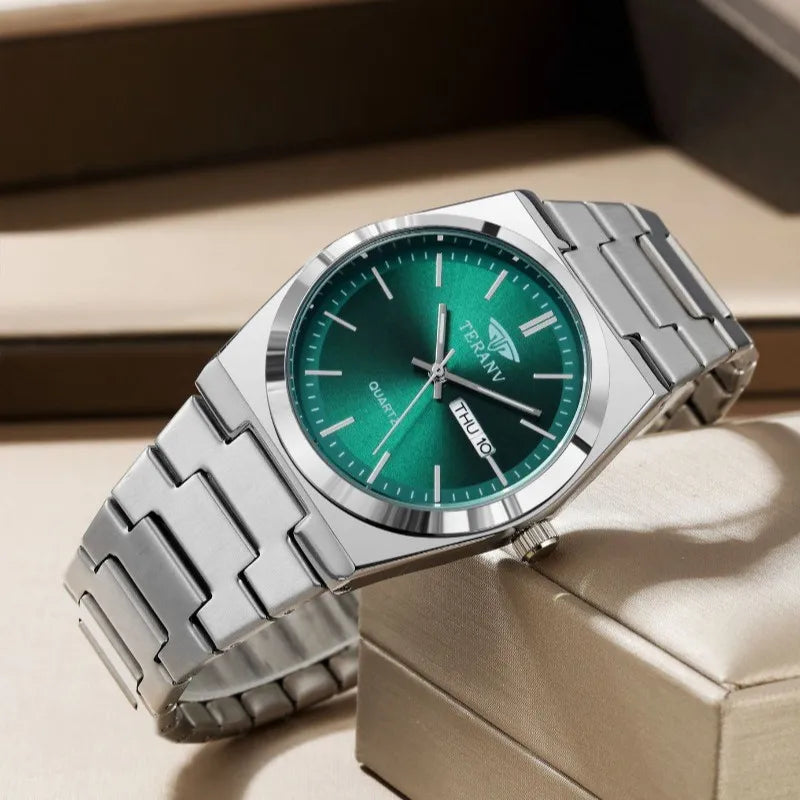 Men's Fashion Quartz Watch with Stainless Steel Case and Calendar Function