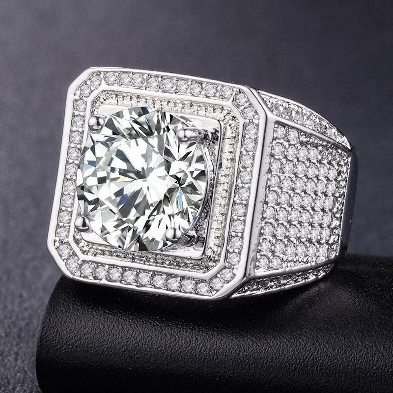 Big Rhinestone Hip Hop Square Ring for Men - Pave CZ Engagement Jewelry