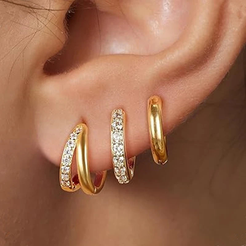 3PCS Shiny Crystal Huggie Hoop Earrings Set for Women – Cartilage & Helix Jewelry