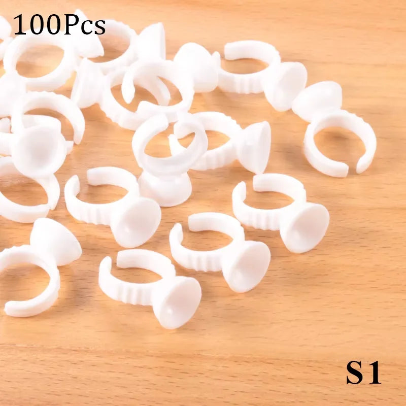 Disposable Plastic Glue Rings for Permanent Makeup and Lash Extensions - 100pcs