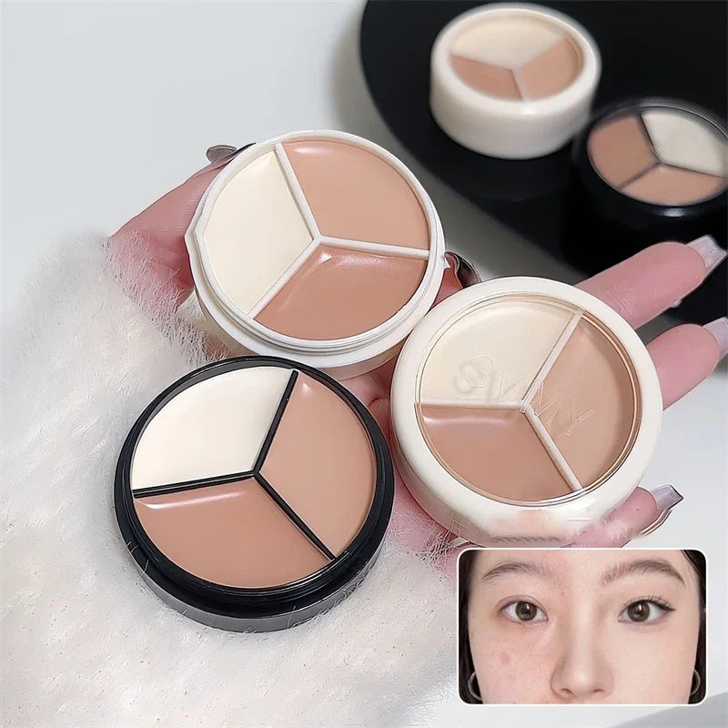 High Coverage 3-Color Concealer Palette for Face & Under Eyes – Waterproof & Long-lasting