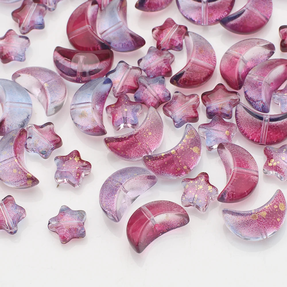 60Pcs Crystal Glass Star Moon Pendants Beads for Jewelry Making & Craft Supplies