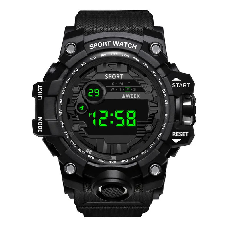 Digital Sports Waterproof Men's Wristwatch with Large Dial and Multifunctional Features