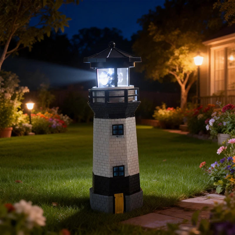 Solar Lighthouse Garden Light with Rotating Beacon Outdoor Yard Decor