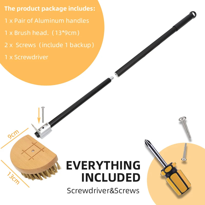 Pizza Oven Brush Copper Bristle Grill Cleaning Tool Long Handle Kitchen Brush