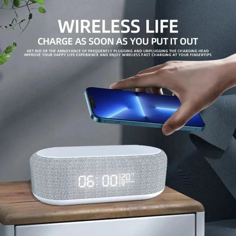 Wireless Charging Alarm Clock with Night Light and Thermometer for Bedside