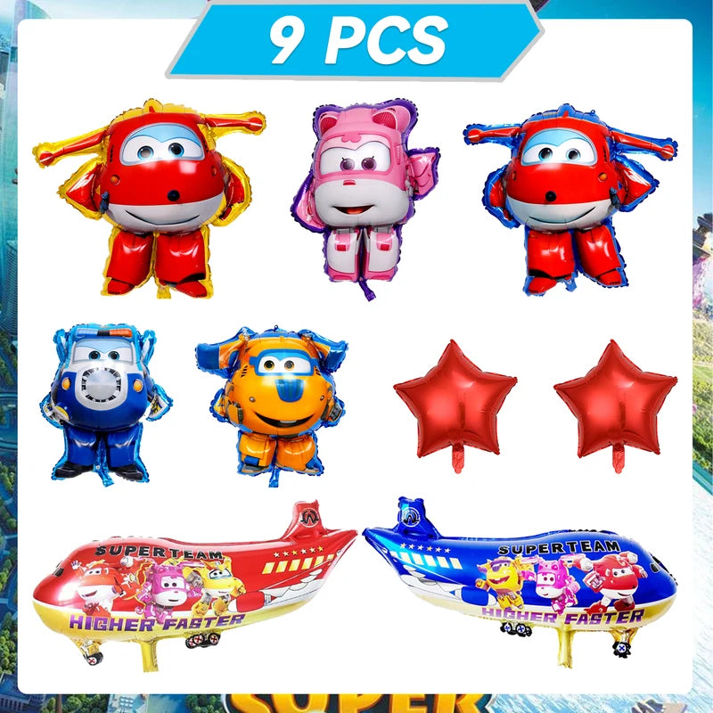 9 Pack Super Wings Foil Balloons Party Decorations for Super Wings Birthday
