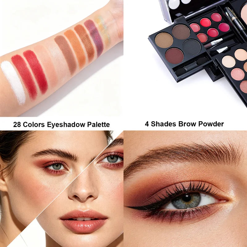 Multifunctional Makeup Kit for Women with Mirror - All-in-One Cosmetic Set for Weddings & Halloween