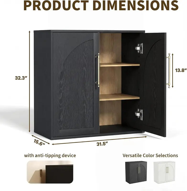 Minimalist Arched Storage Cabinet with Adjustable Shelves for Entryway and Dining Room