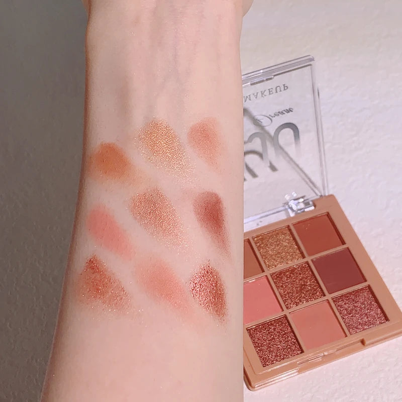 Earth Tone Eyeshadow Palette - 9 Colors Warm Brown Orange & Milk Tea Shades