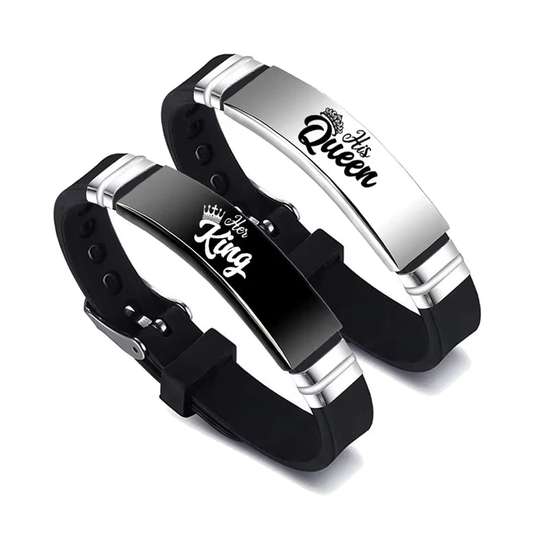 Minimalist Couple Bracelets Set - Stainless Steel Adjustable Silicone Strap Gift