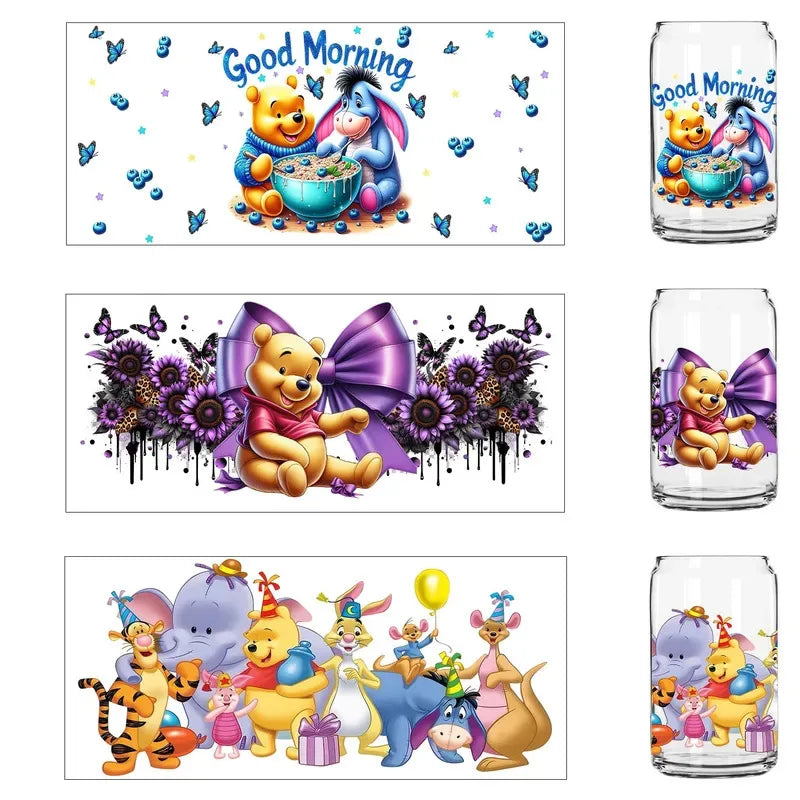 Kids Cartoon Eeyore Pooh Family UV Decals for Tumblers - 3D DTF Stickers