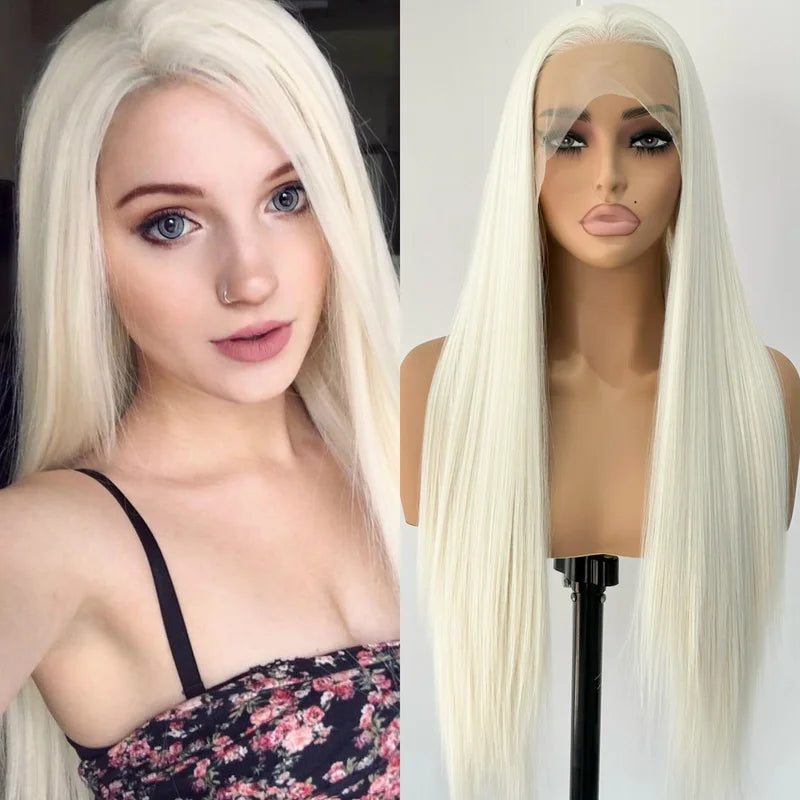 Long Blonde Synthetic Lace Front Wig for Women - Glueless, Straight, Natural Hairline