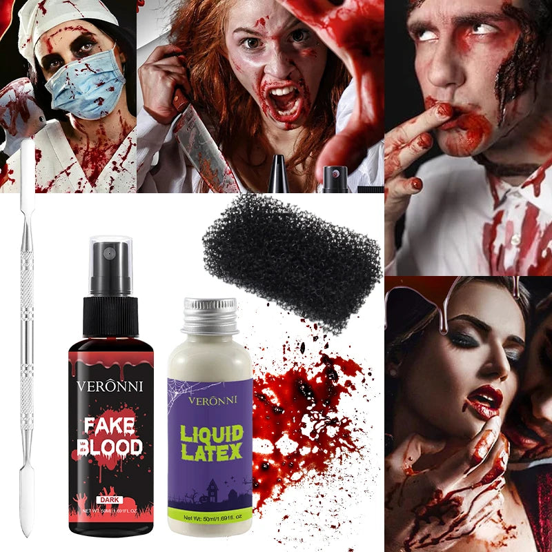 SFX Makeup Kit with Fake Blood Spray & Liquid Latex for Wounds & Special Effects