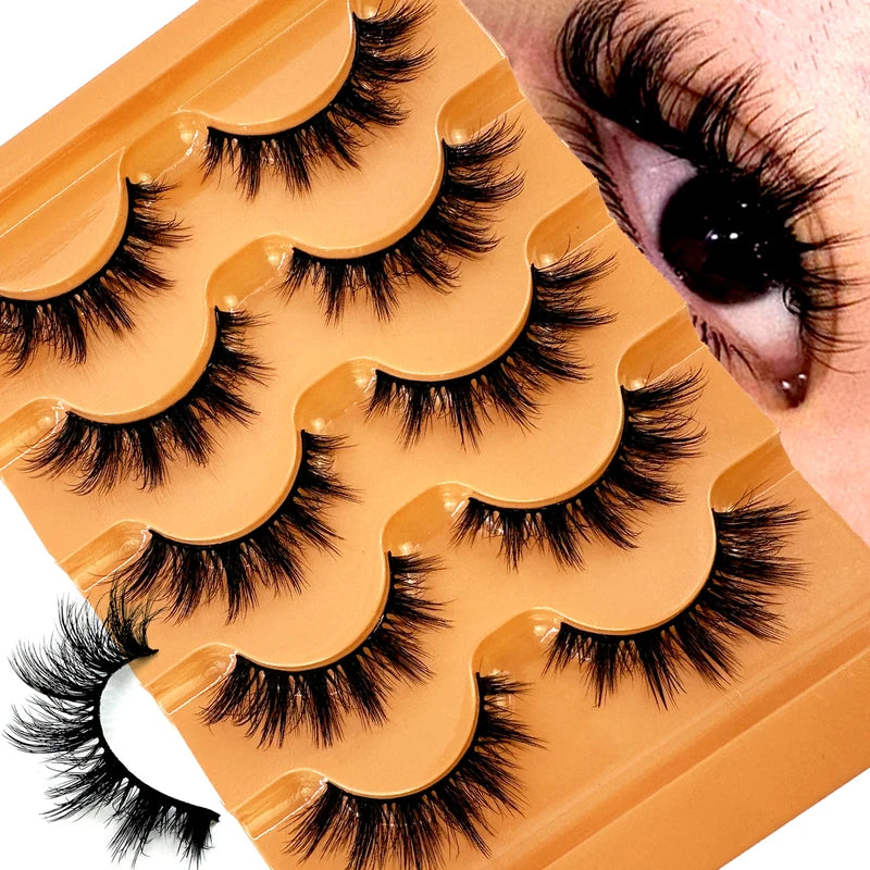 Fake Eyelashes 5D Fluffy Faux Mink Lashes Long Wispy Volume Strip Eyelash Pack