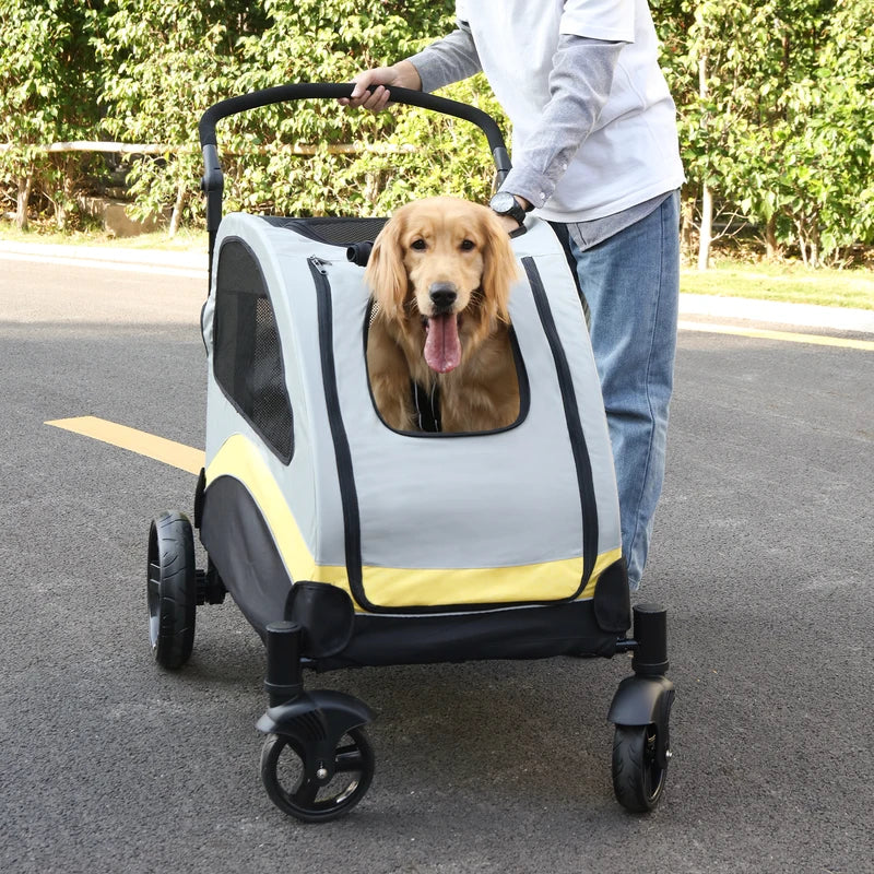 Foldable Pet Stroller for Large Dogs & Cats - Breathable Carriage, Travel Friendly