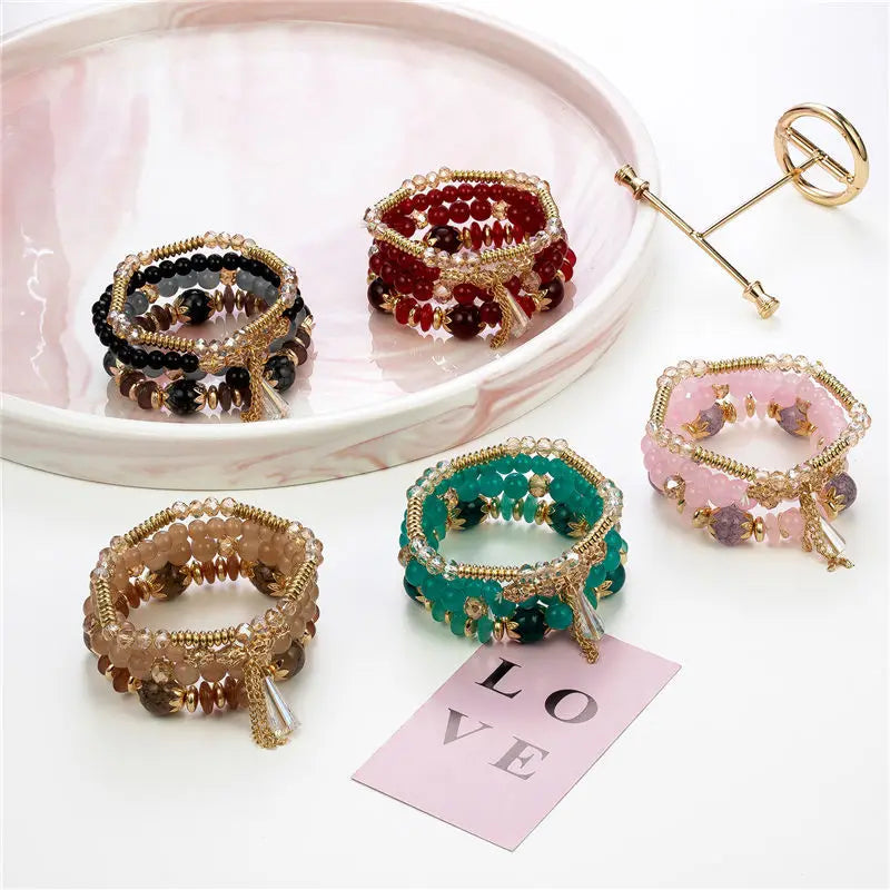 Colorful Tassel Charm Beads Bracelet Set for Women Bohemian Jewelry