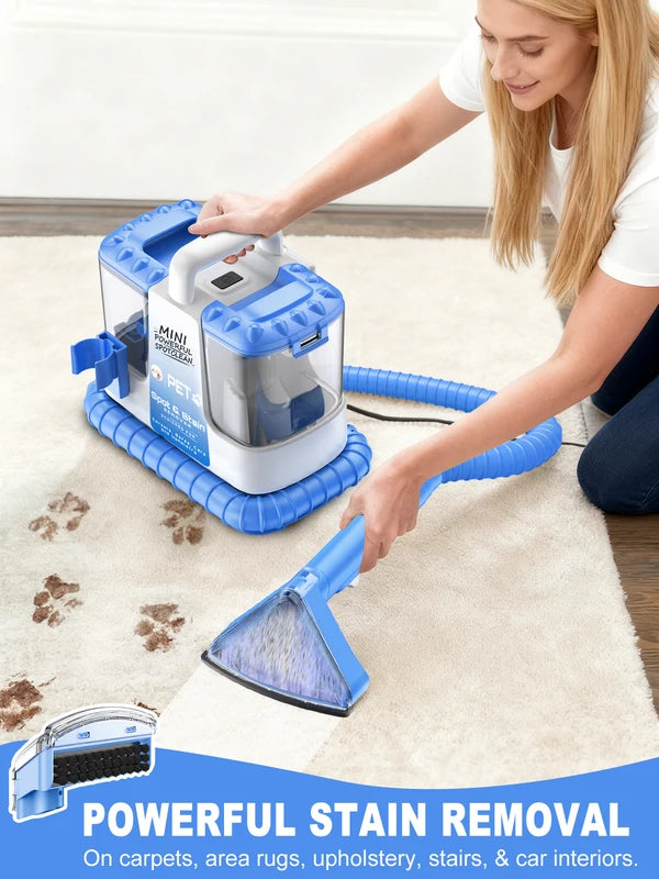 Portable Carpet and Upholstery Cleaner Machine with 5 Attachments - Light & Powerful Suction