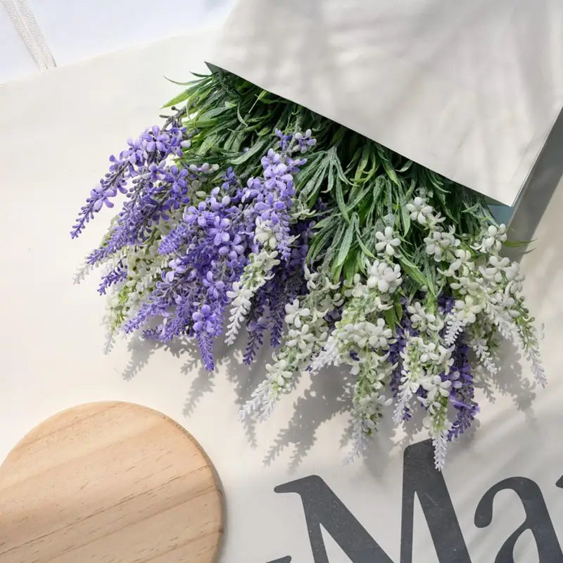 Artificial Lavender Flower Decoration Vivid Faux Flock Plant for Party & Home