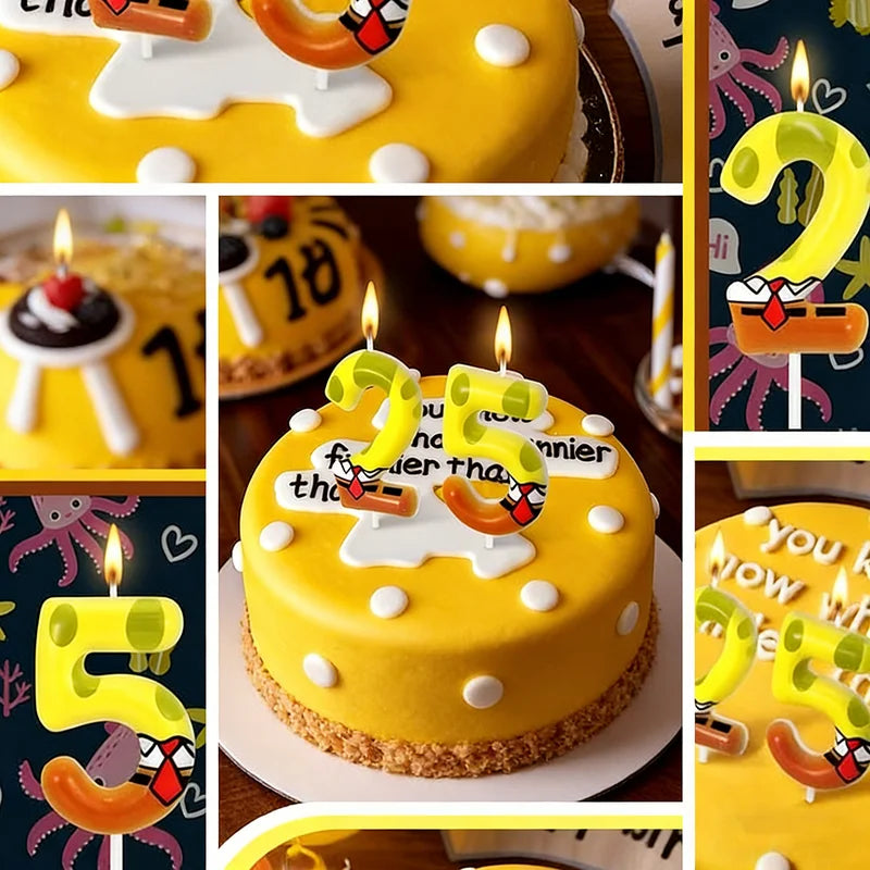 SpongeBob Birthday Candle Set for Cake Decoration - Cartoon Party Supplies